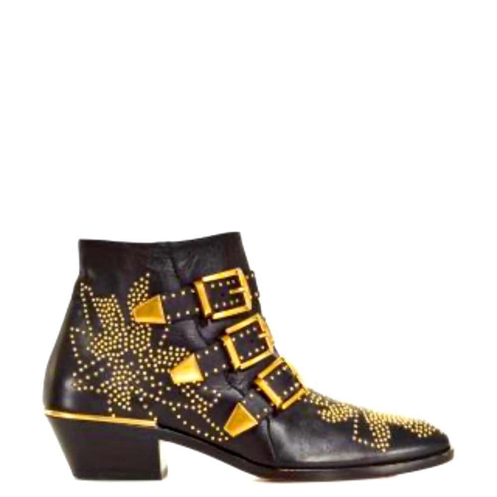 Black Studded Leather Ankle Boots – Size 39